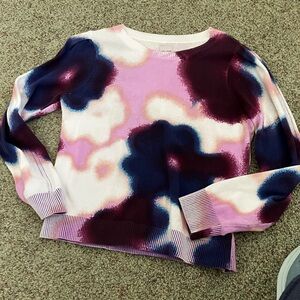 NIC+ZOE Pink, Navy & Burgundy Watercolor cotton sweater.